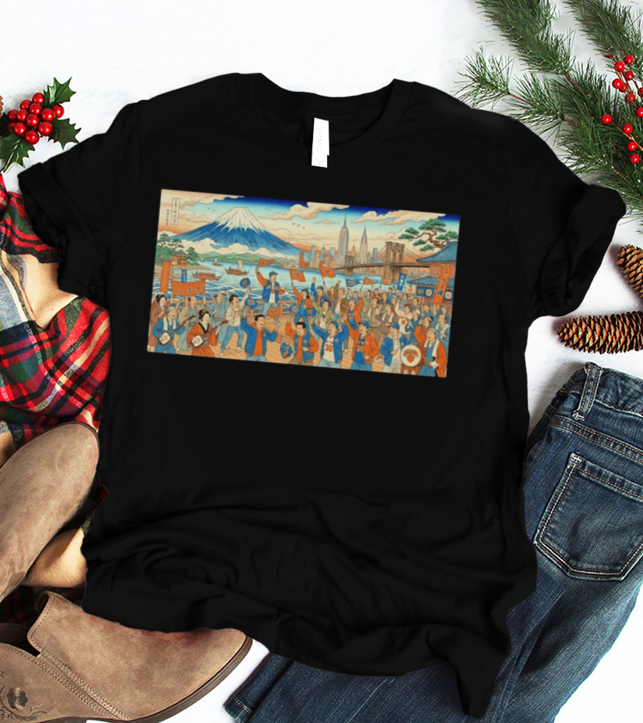 New York Knicks Fans Ukiyo E Mount Fuji New York City Skyline 1946 T-Shirt