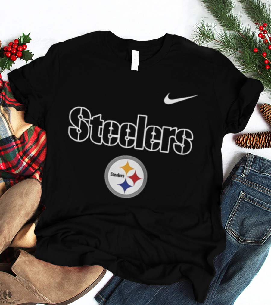 Pittsburgh Steelers Skeleton Blue Collar American Proud Mechanic Two Sided Nike T-Shirt