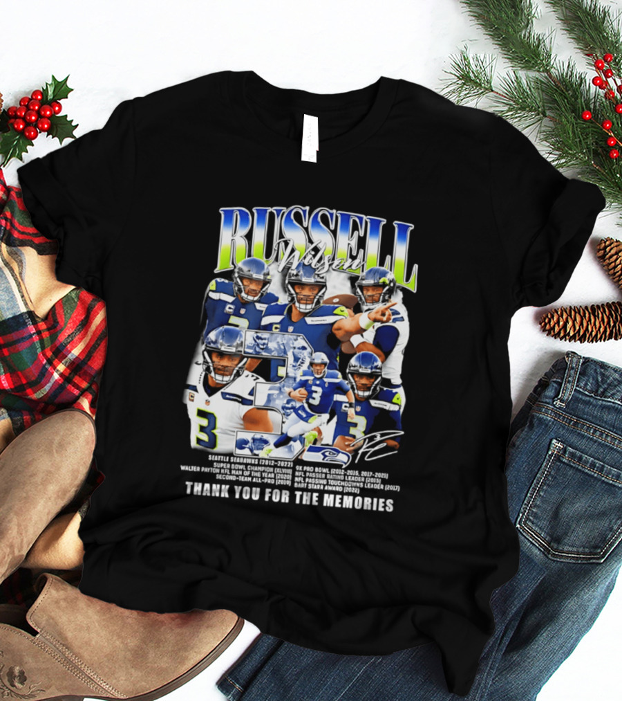 Seattle Seahawks Russell Wilson Number 3 Thank You For The Memories T-Shirt