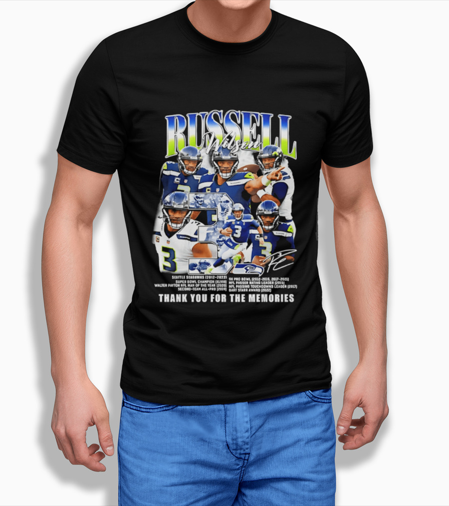 Seattle Seahawks Russell Wilson Number 3 Thank You For The Memories T-Shirt
