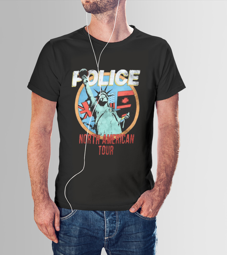 POLICE North American Tour Statue Of Liberty UK US Canada Flags T-Shirt