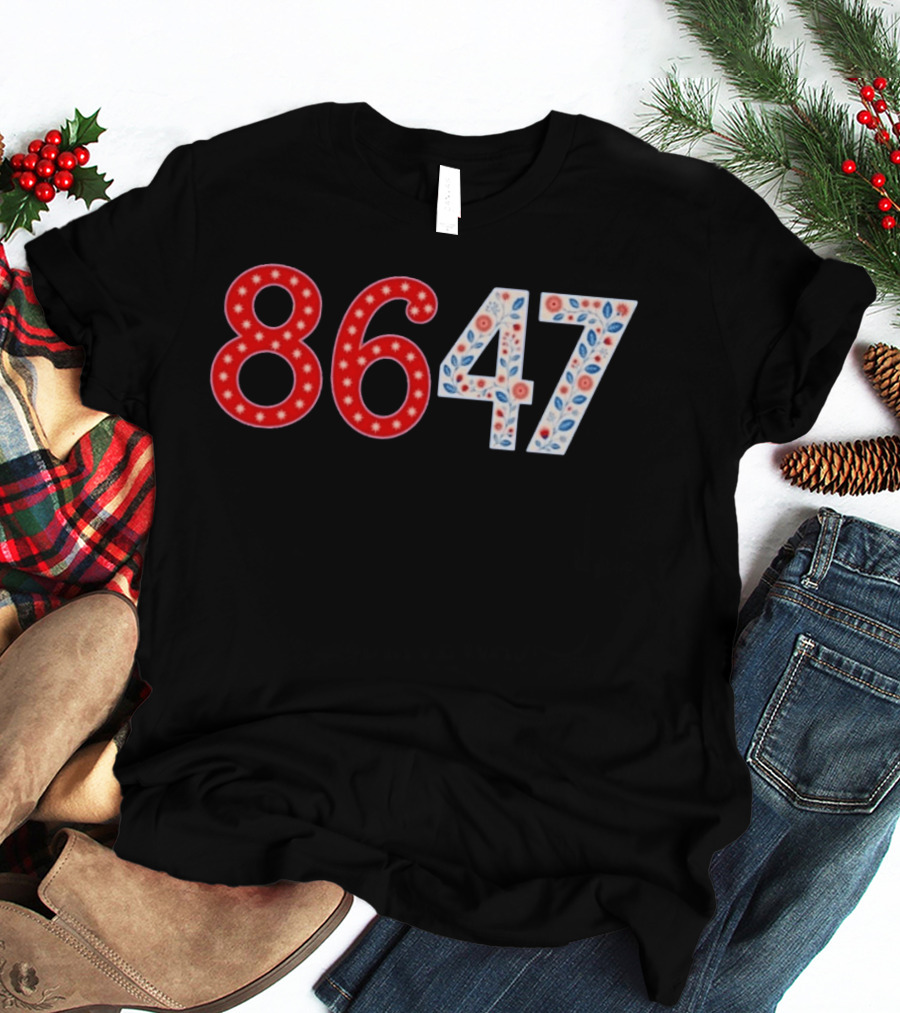 8647 Number Red And Blue Floral Stars T-Shirt