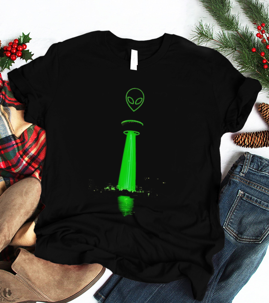 Victor Wamby Alien Spaceship Calgary Tower Abduction UFO Green Glow T-Shirt