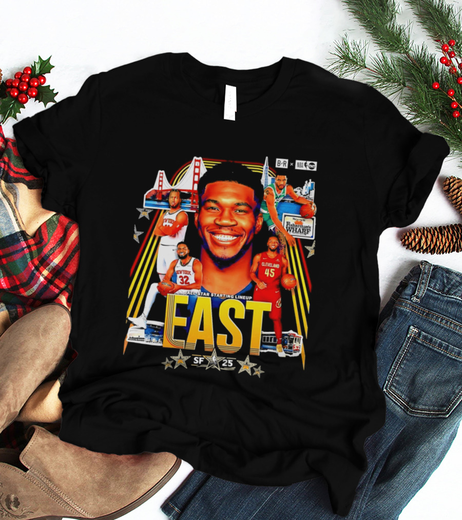 All Star Basketball Starting Lineup East 2026 Golden State Bay Bridge SF 45 Cleveland New York T-Shirt