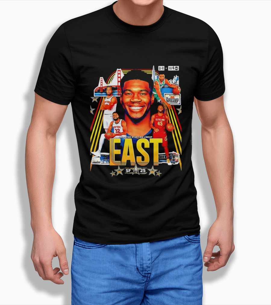 All Star Basketball Starting Lineup East 2026 Golden State Bay Bridge SF 45 Cleveland New York T-Shirt