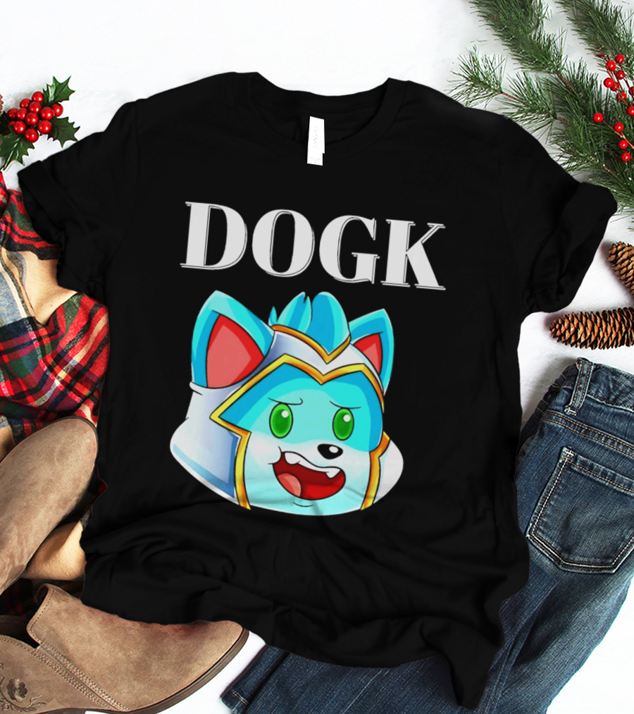 DOGK Cute Cartoon Character Blue Dog Head T-Shirt