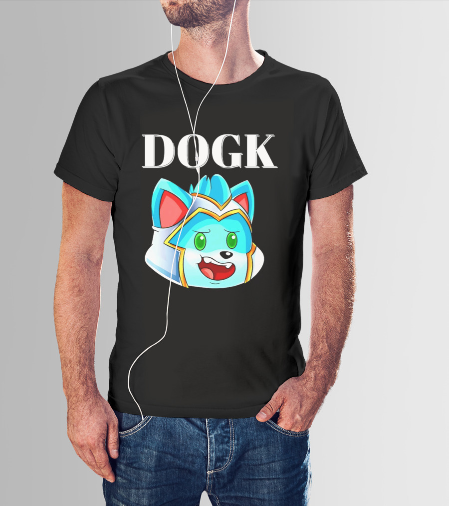 DOGK Cute Cartoon Character Blue Dog Head T-Shirt