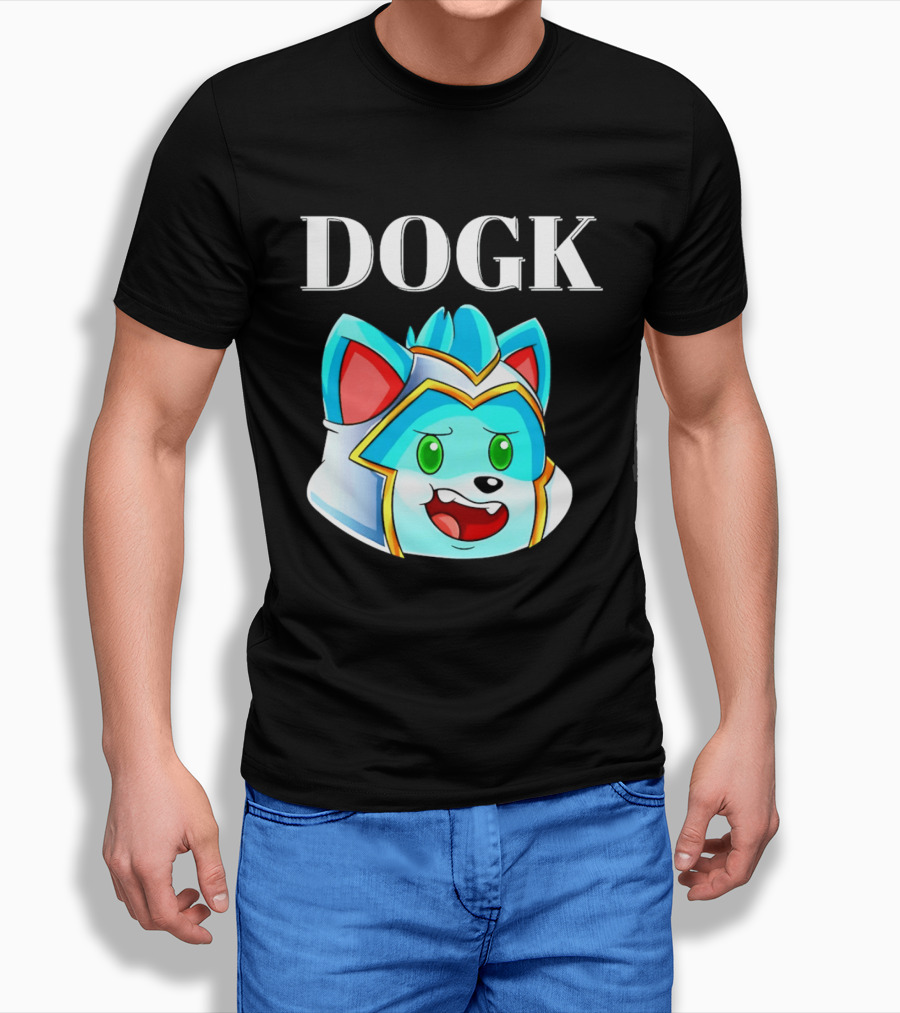 DOGK Cute Cartoon Character Blue Dog Head T-Shirt