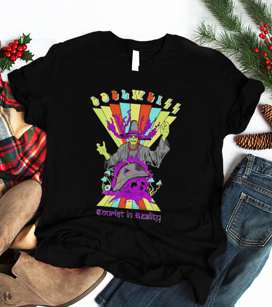 Edelweiss Skeleton Warlock Psychedelic Rainbow Tourist In Reality T-Shirt