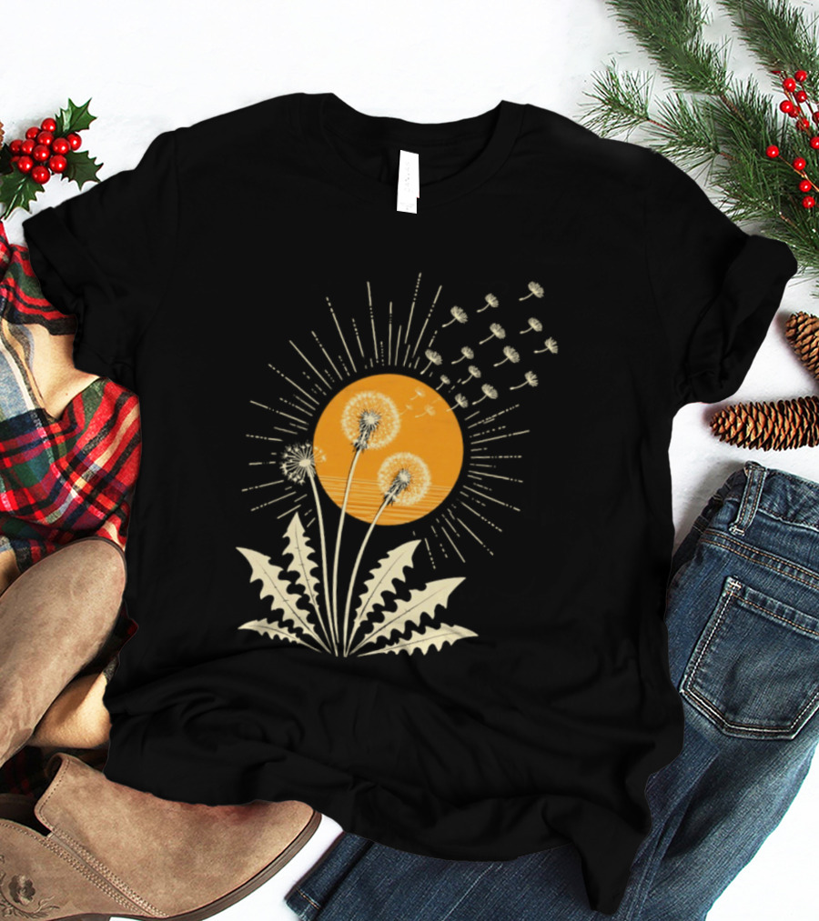 Golden Sunlight Dandelion Seeds Flying Nature Burst T-Shirt