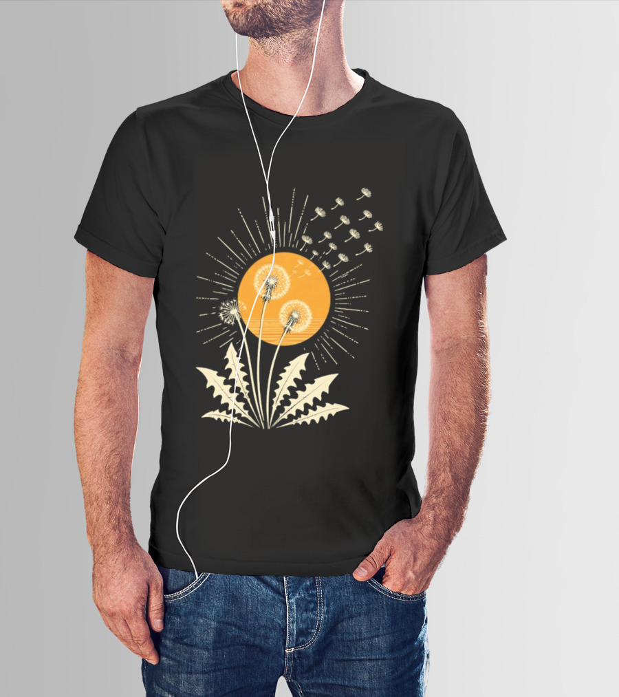 Golden Sunlight Dandelion Seeds Flying Nature Burst T-Shirt