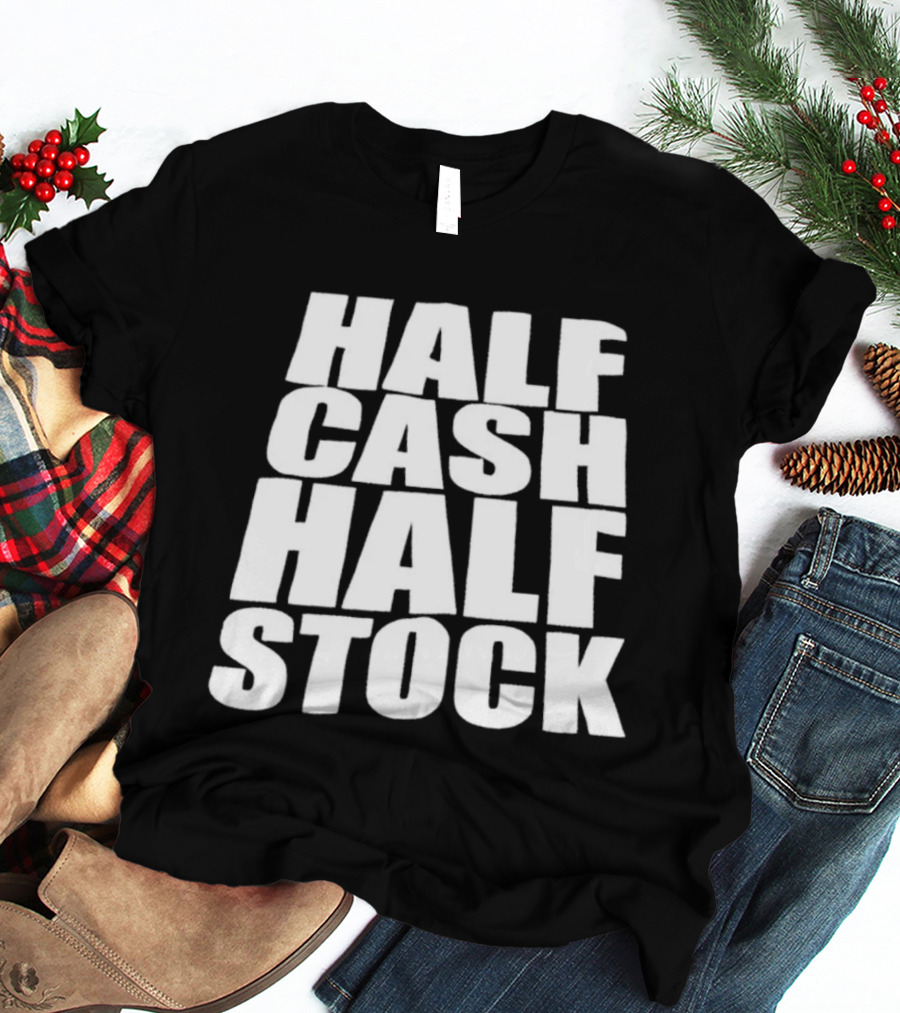 Half Cash Half Stock Bold White T-Shirt