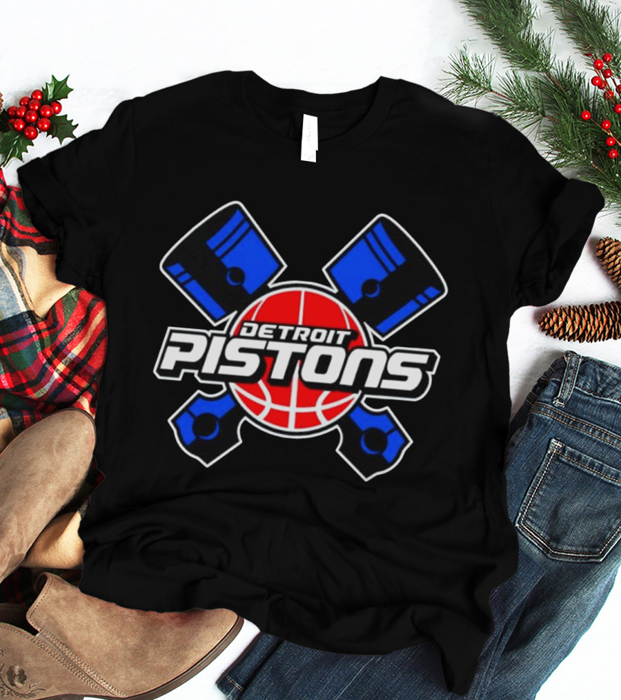 Detroit Pistons Basketball Team Crossed Pistons And Ball T-Shirt