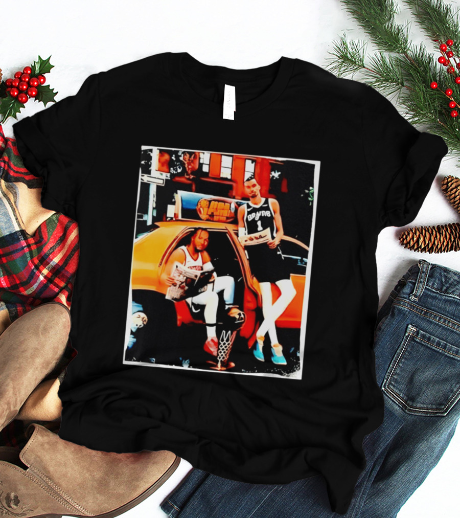 NBA Hoopers Jalen Brunson Victor Wembanyama Spurs Knicks Crossover Comic Style Street Scene T-Shirt