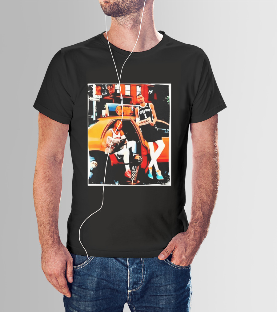 NBA Hoopers Jalen Brunson Victor Wembanyama Spurs Knicks Crossover Comic Style Street Scene T-Shirt