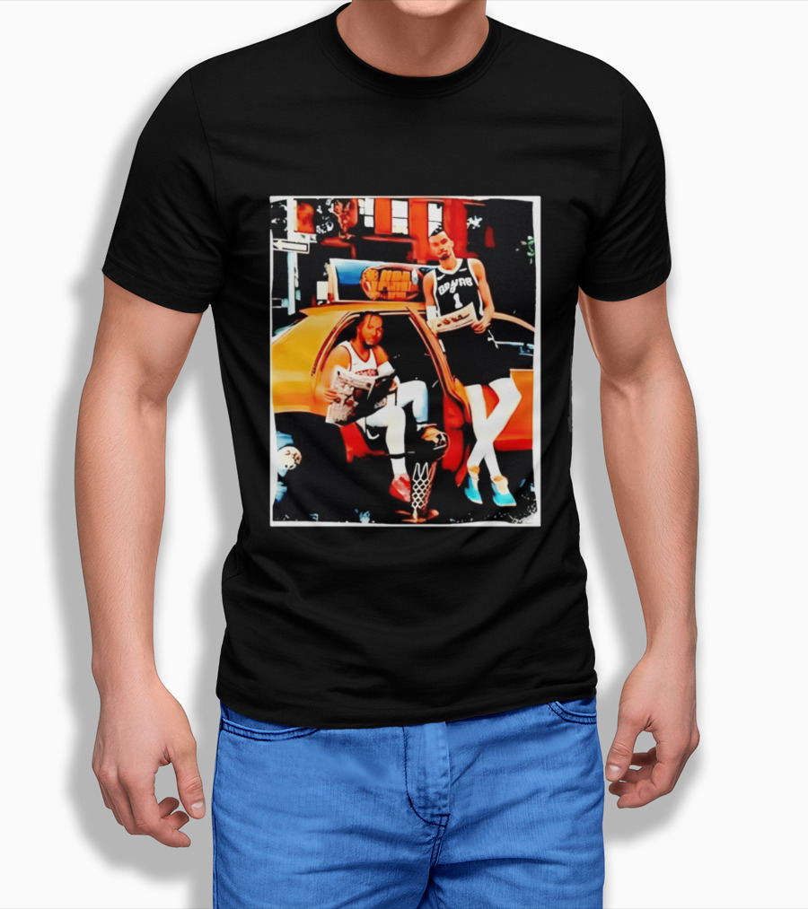 NBA Hoopers Jalen Brunson Victor Wembanyama Spurs Knicks Crossover Comic Style Street Scene T-Shirt