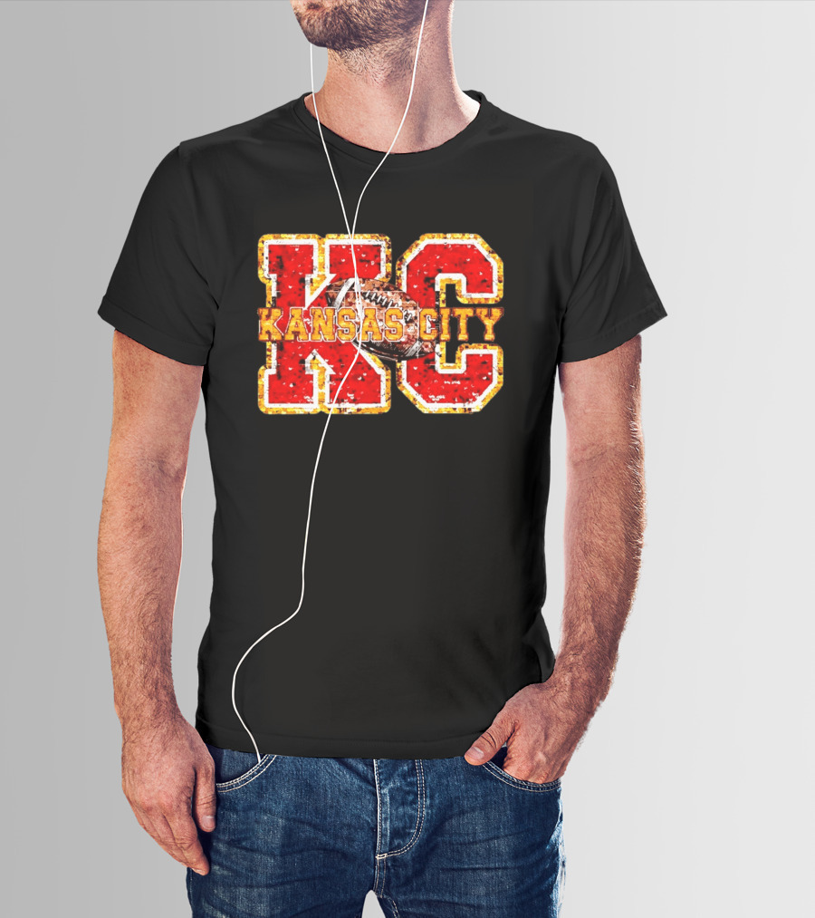 Kansas City Chiefs Football KC Faux Sequin T-Shirt