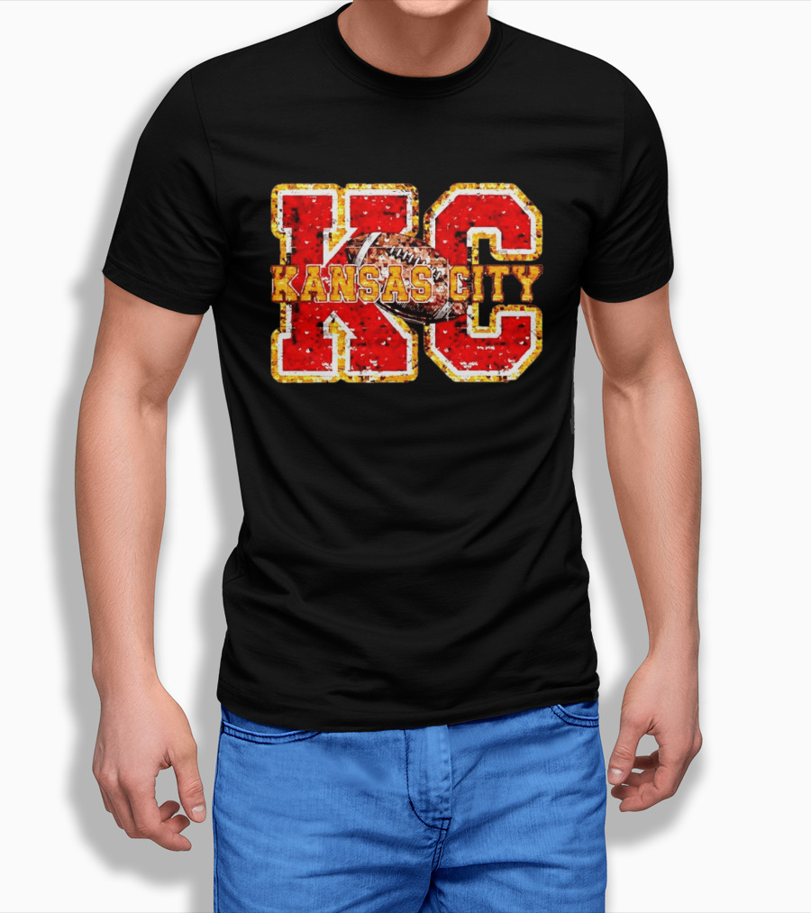 Kansas City Chiefs Football KC Faux Sequin T-Shirt