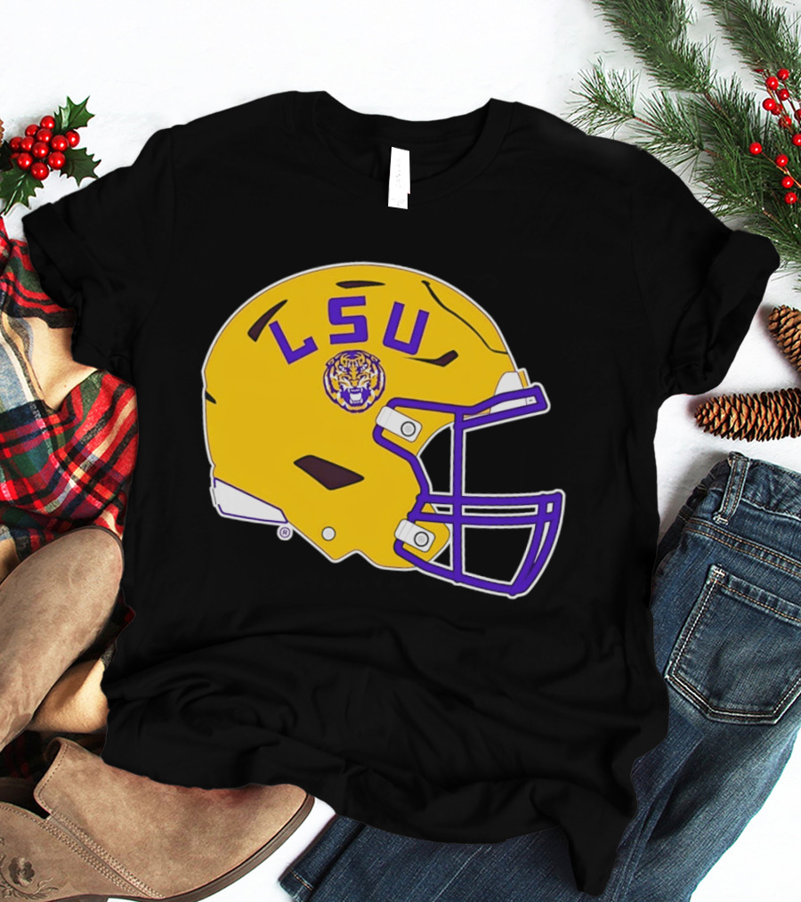 LSU Tigers Football Helmet Yellow Purple Team T-Shirt