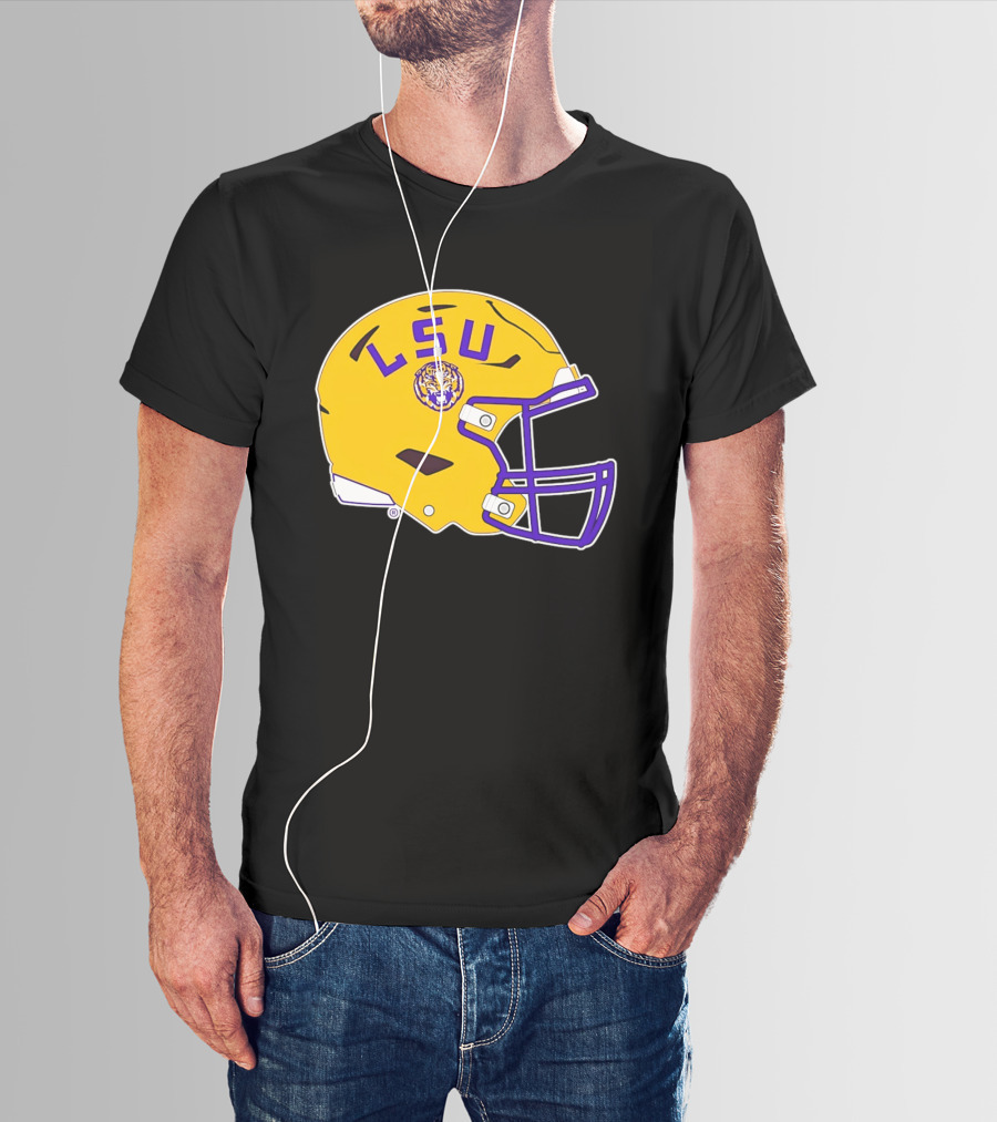 LSU Tigers Football Helmet Yellow Purple Team T-Shirt