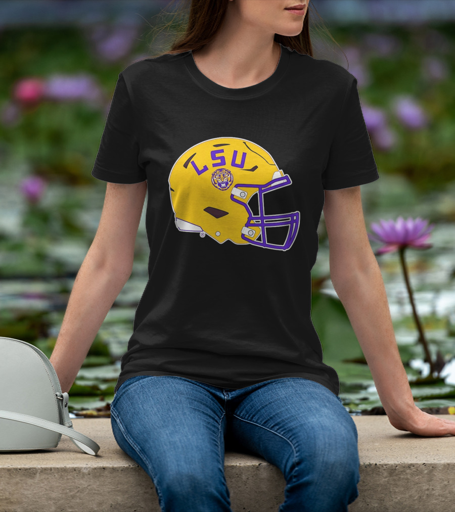 LSU Tigers Football Helmet Yellow Purple Team T-Shirt