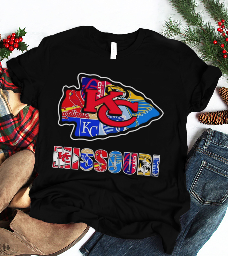 Missouri Sports Teams KC Chiefs Cardinals Royals Blues Sporting Arrowhead T-Shirt