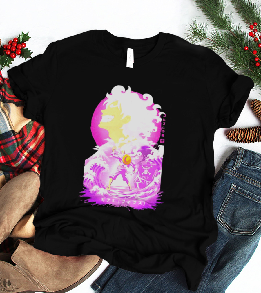 Monkey D. Luffy Gear 5 Gomu Gomu No Mi Waves One Piece Pink Aesthetic T-Shirt