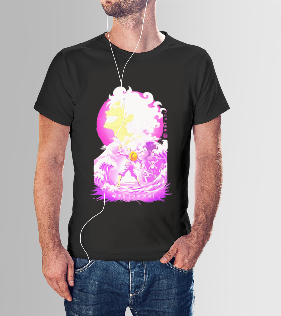Monkey D. Luffy Gear 5 Gomu Gomu No Mi Waves One Piece Pink Aesthetic T-Shirt