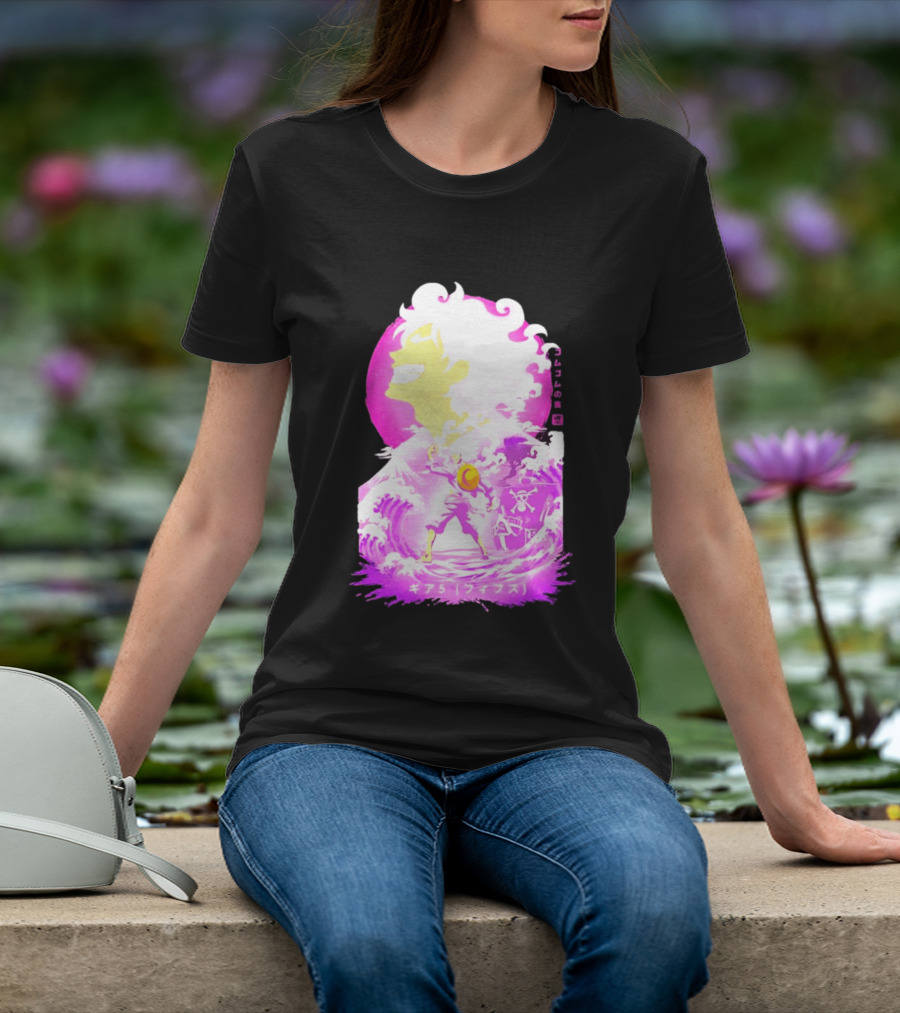 Monkey D. Luffy Gear 5 Gomu Gomu No Mi Waves One Piece Pink Aesthetic T-Shirt