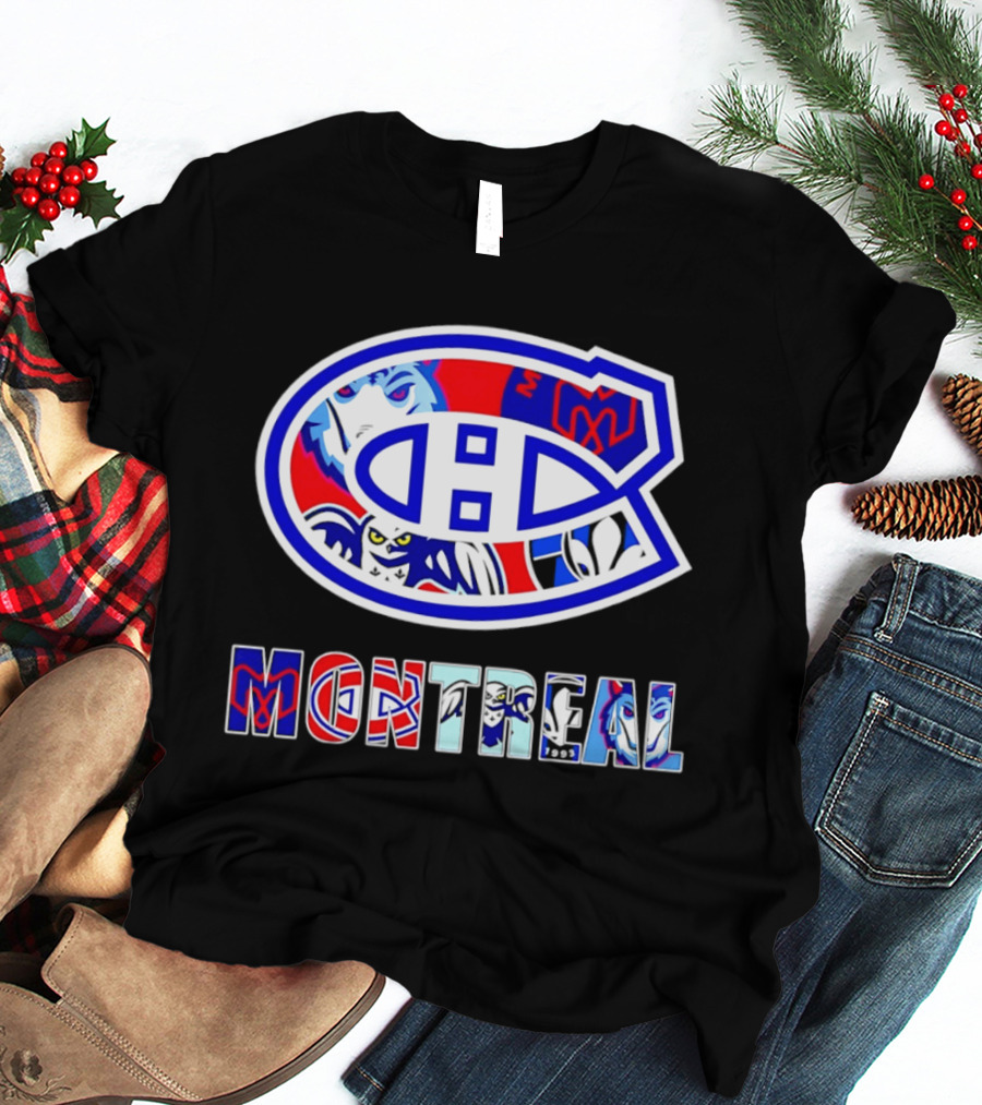 Montreal Canadiens And Sports Teams Emblem Montage T-Shirt