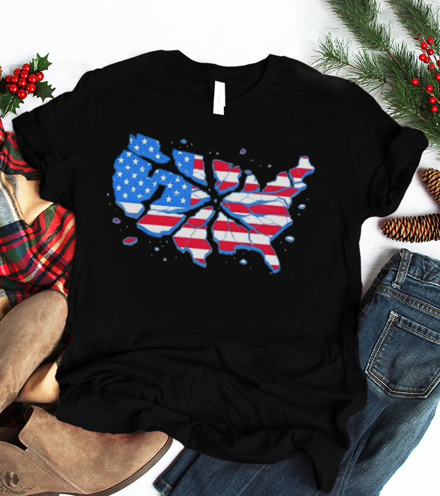 United States Of America Fractured Map Stars And Stripes T-Shirt