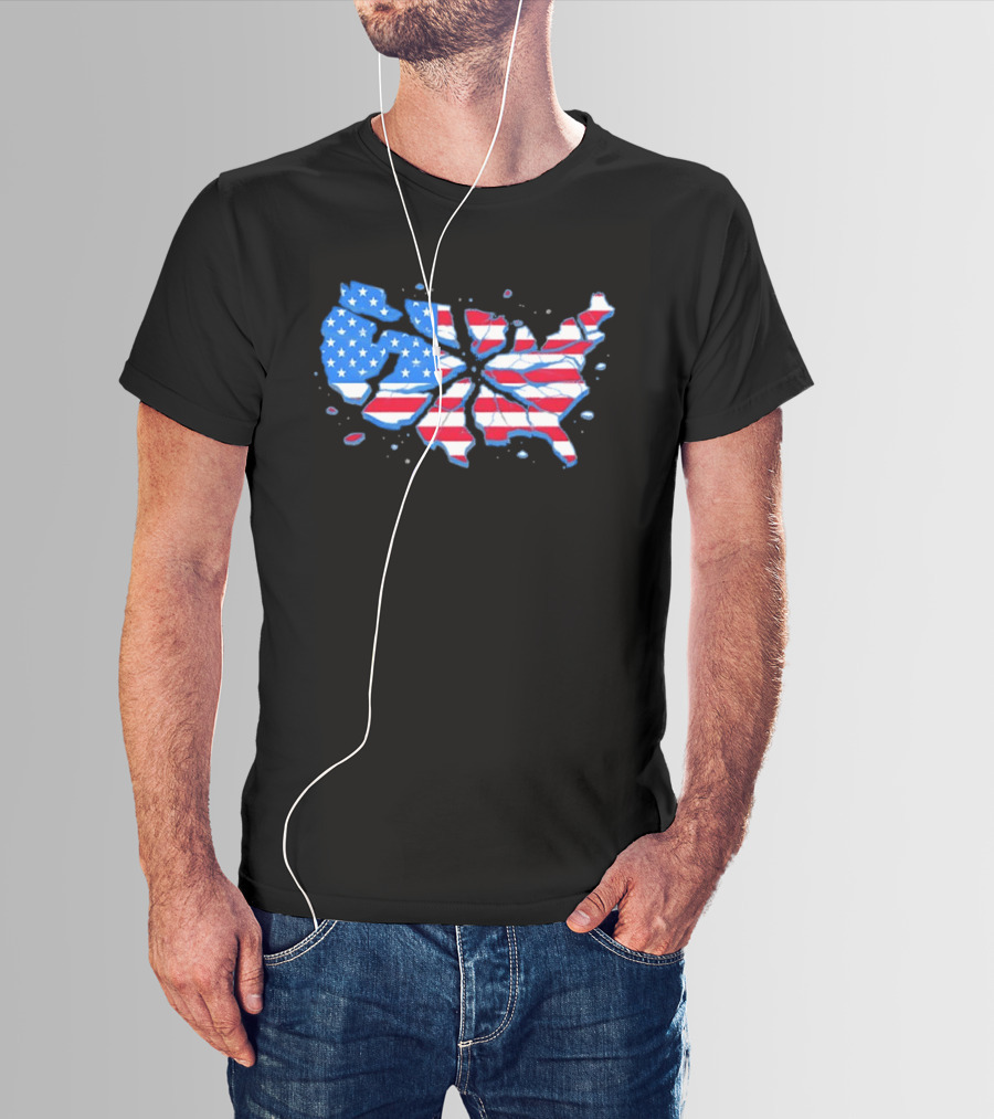 United States Of America Fractured Map Stars And Stripes T-Shirt