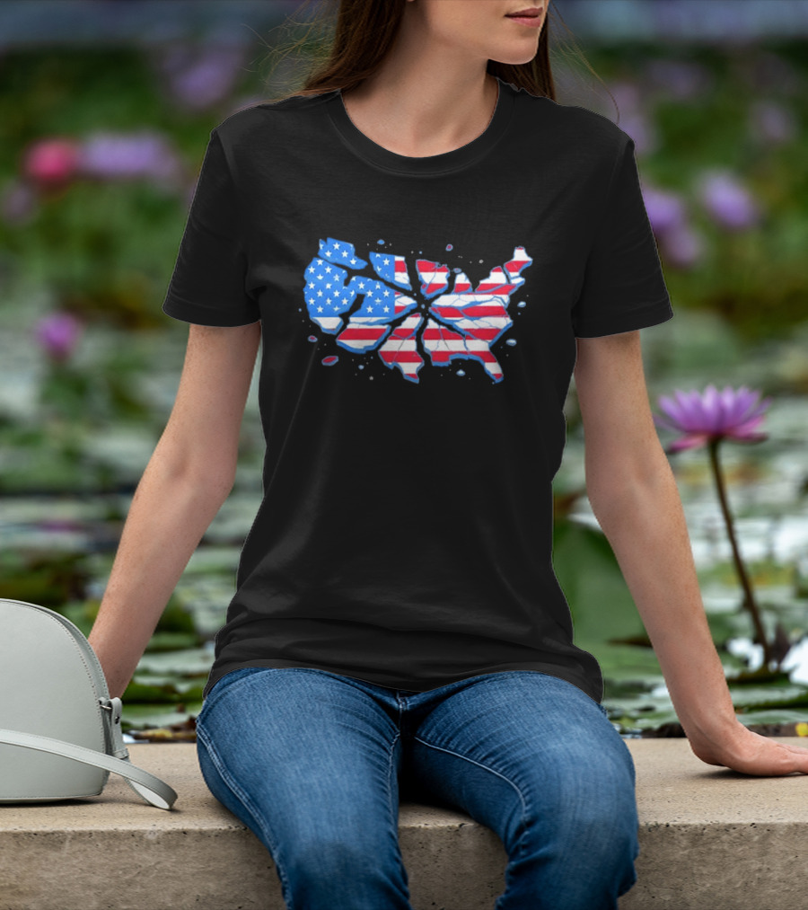 United States Of America Fractured Map Stars And Stripes T-Shirt