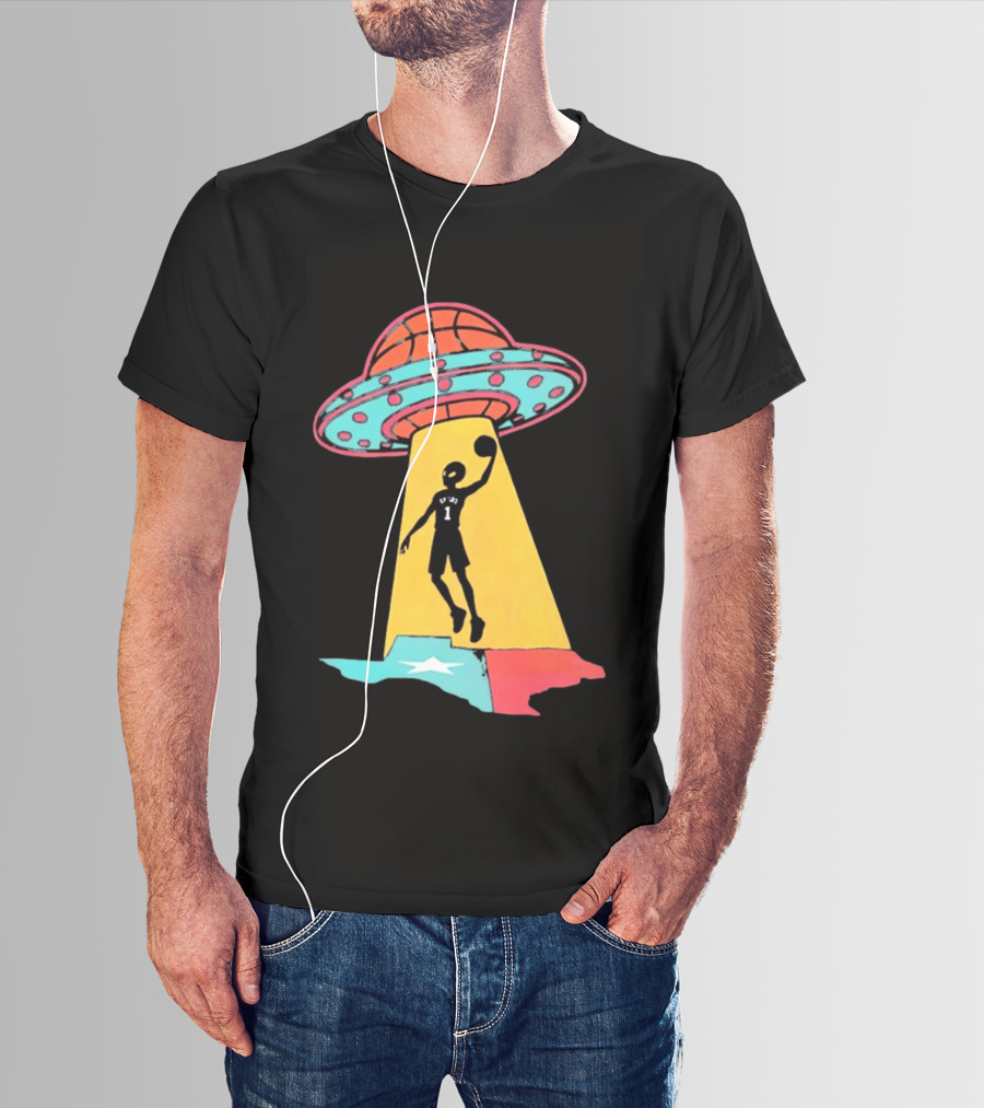 Victor Wembanyama San Antonio Spurs UFO Abduction Texas Flag Basketball T-Shirt