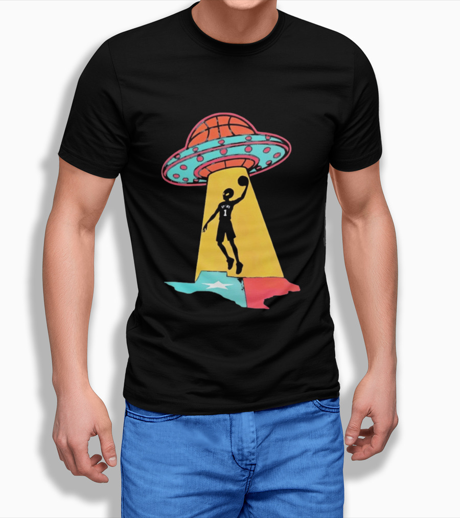 Victor Wembanyama San Antonio Spurs UFO Abduction Texas Flag Basketball T-Shirt