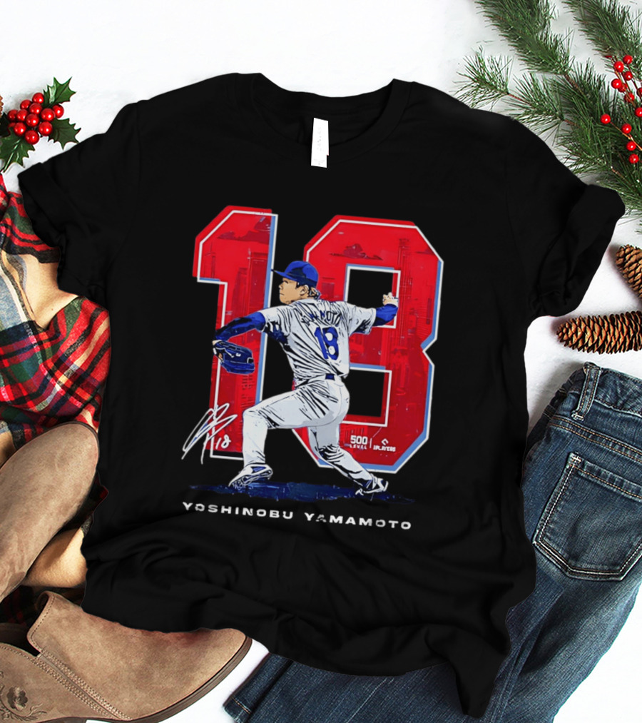 Yoshinobu Yamamoto 18 Los Angeles Dodgers Signature Japanese Pitcher T-Shirt