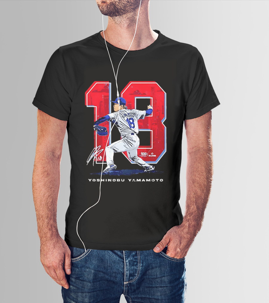Yoshinobu Yamamoto 18 Los Angeles Dodgers Signature Japanese Pitcher T-Shirt