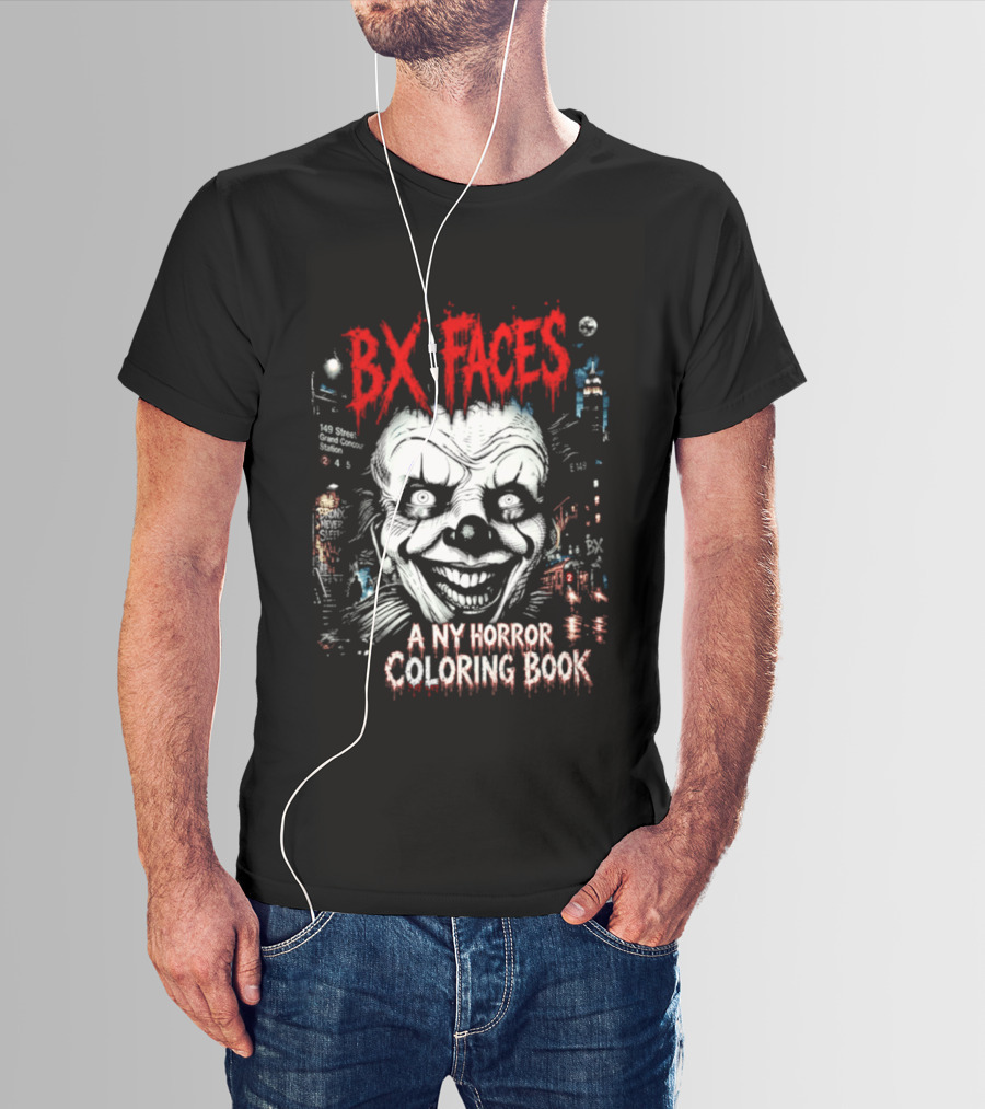 Bx Faces NY Horror Creepy Clown Coloring Book T-Shirt