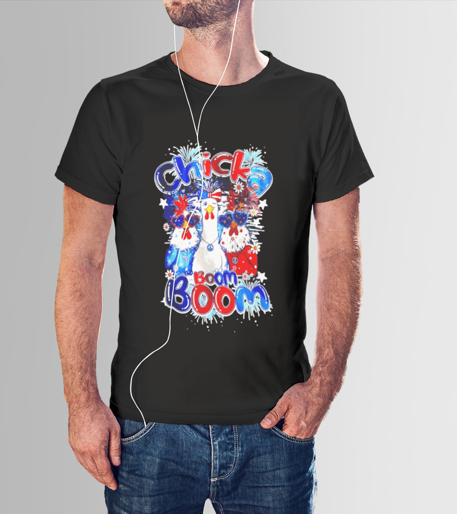 Chicka Boom Boom Patriotic Chickens With Headbands And Peace Signs T-Shirt