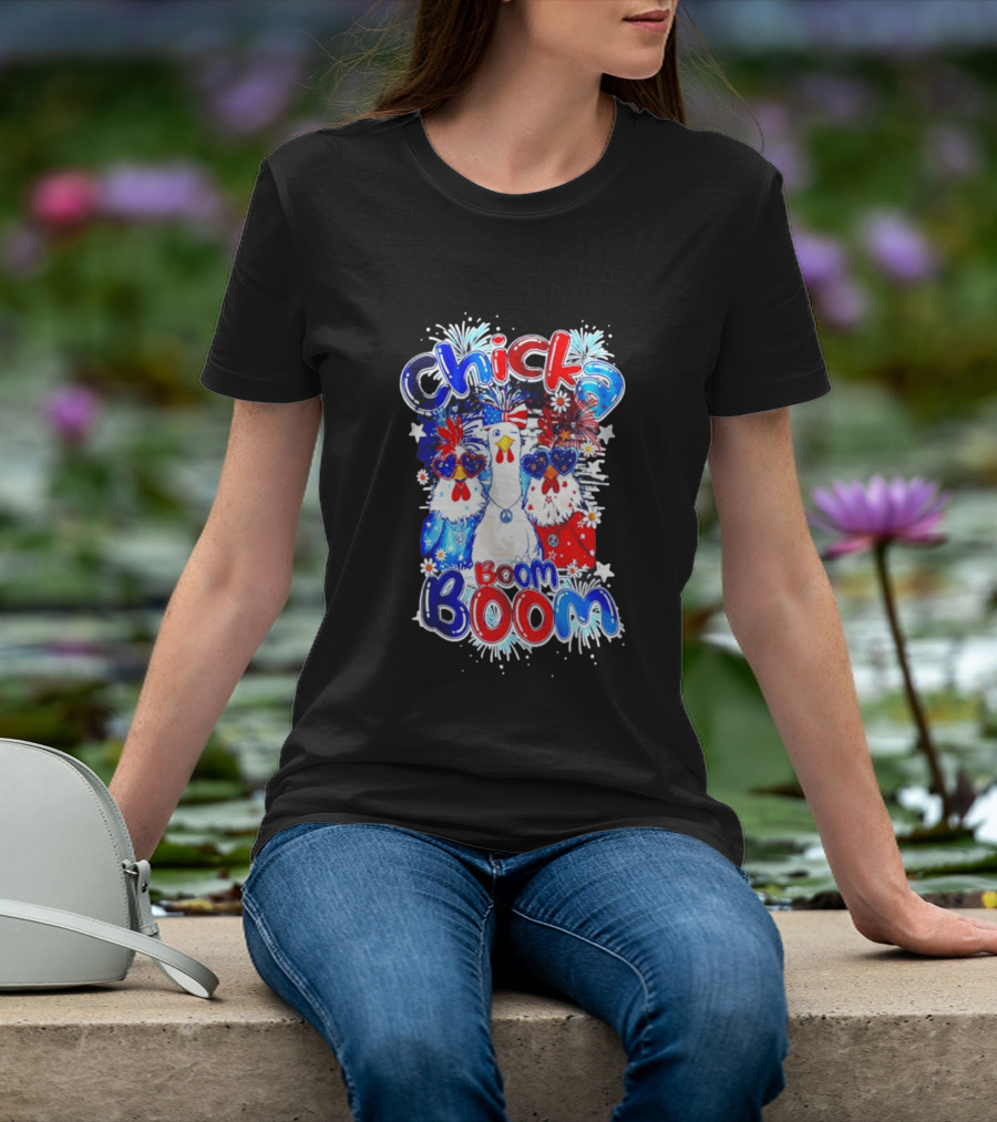 Chicka Boom Boom Patriotic Chickens With Headbands And Peace Signs T-Shirt