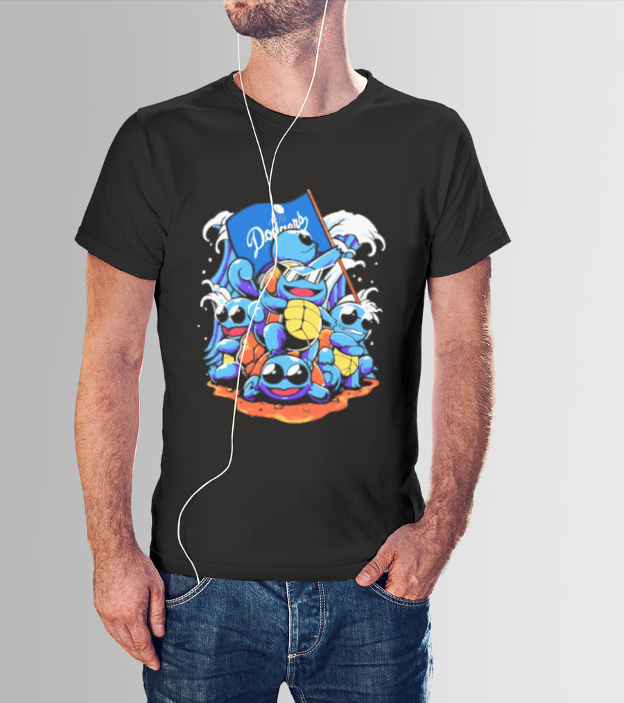 Squirtle Squad Dodgers Blue Flag Los Angeles Pokémon Collaboration T-Shirt