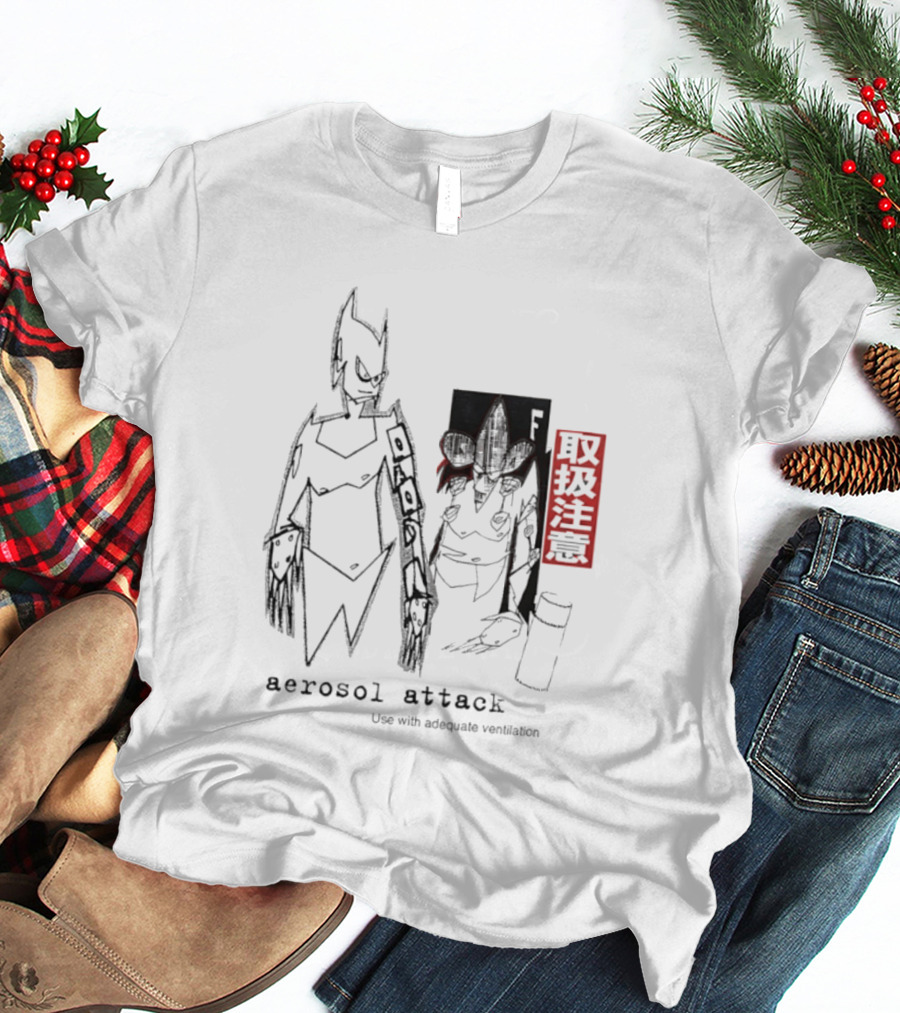 Aerosol Attack Use With Adequate Ventilation Japanese Text Robots T-Shirt
