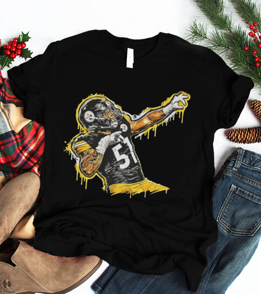 Nick Herbig 51 Pittsburgh Steelers Celebratory Pose Football Player Drawing T-Shirt