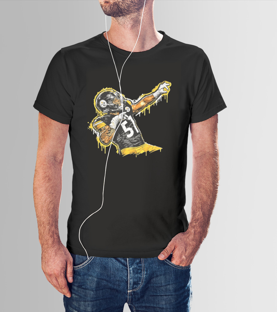 Nick Herbig 51 Pittsburgh Steelers Celebratory Pose Football Player Drawing T-Shirt