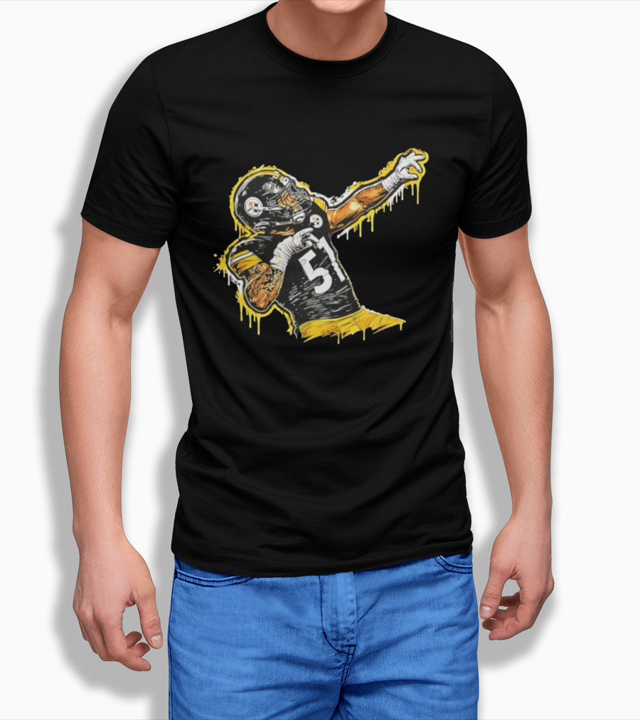 Nick Herbig 51 Pittsburgh Steelers Celebratory Pose Football Player Drawing T-Shirt