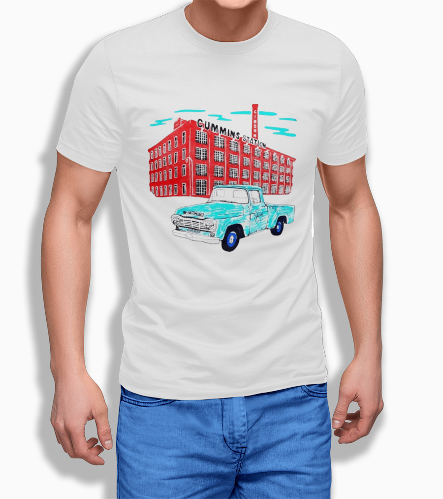 Gilson Cummins Station Vintage Truck And Building Scene T-Shirt