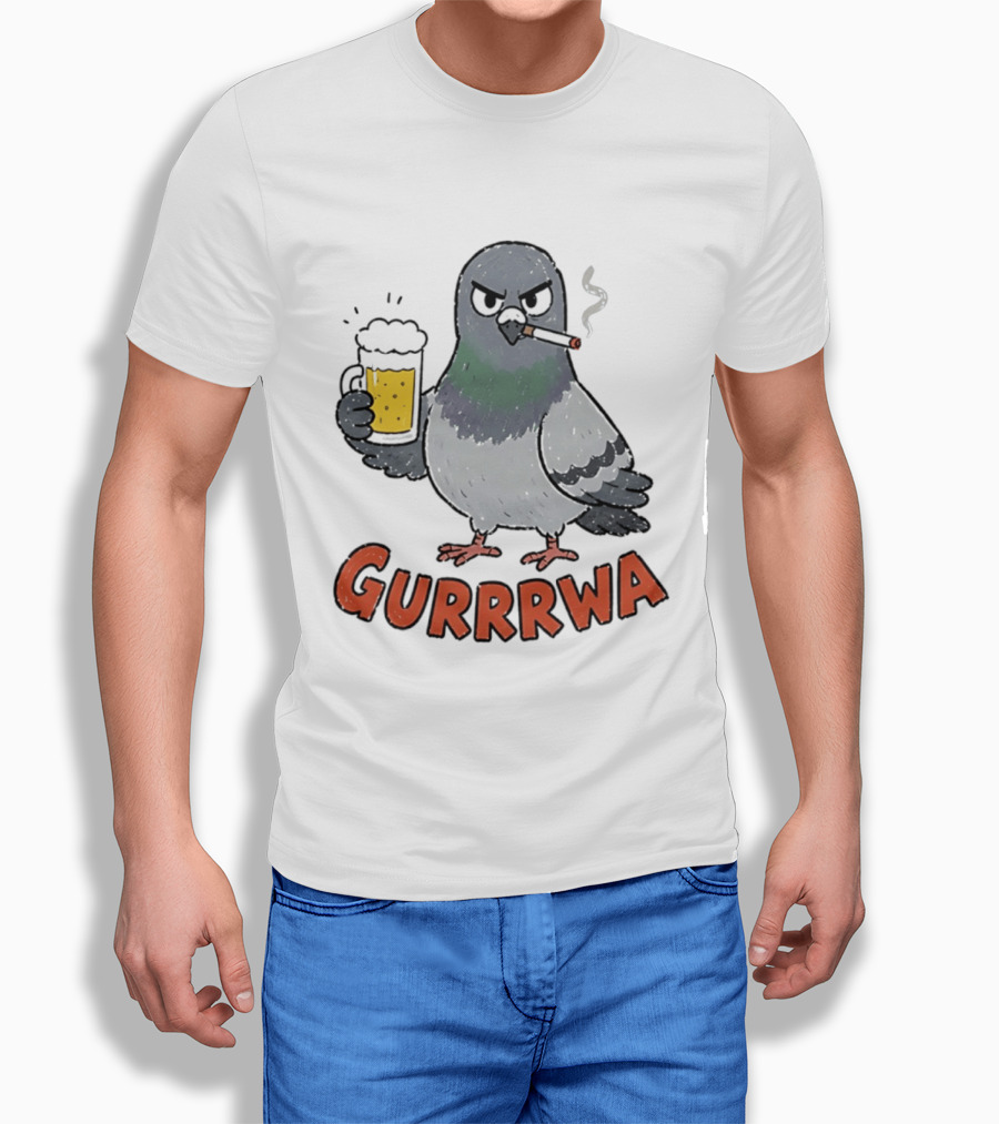 Gurrrwa Pigeon Holding Beer And Cigarette T-Shirt