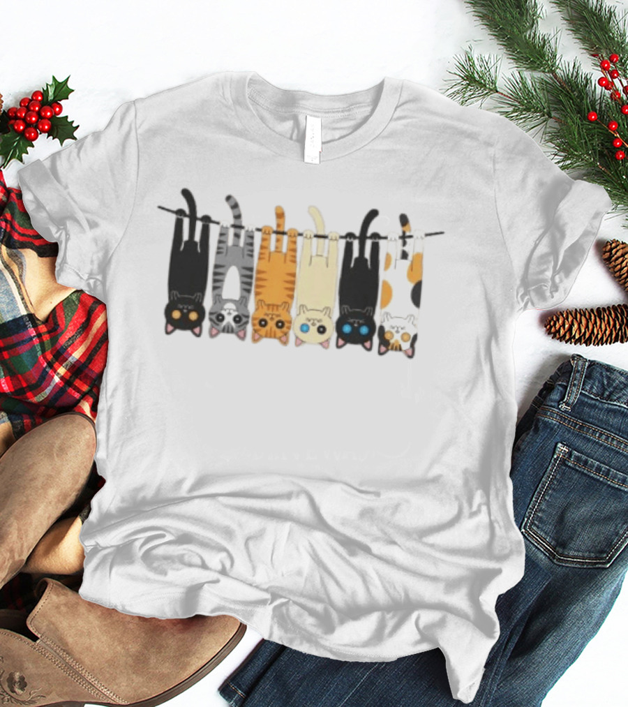 Hanging Cats On Clothesline For Cat Lover Enthusiasts T-Shirt
