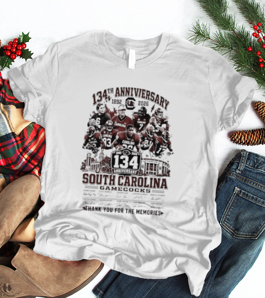 1892 2026 South Carolina Gamecocks 134th Anniversary Thank You For The Memories Signatures T-Shirt