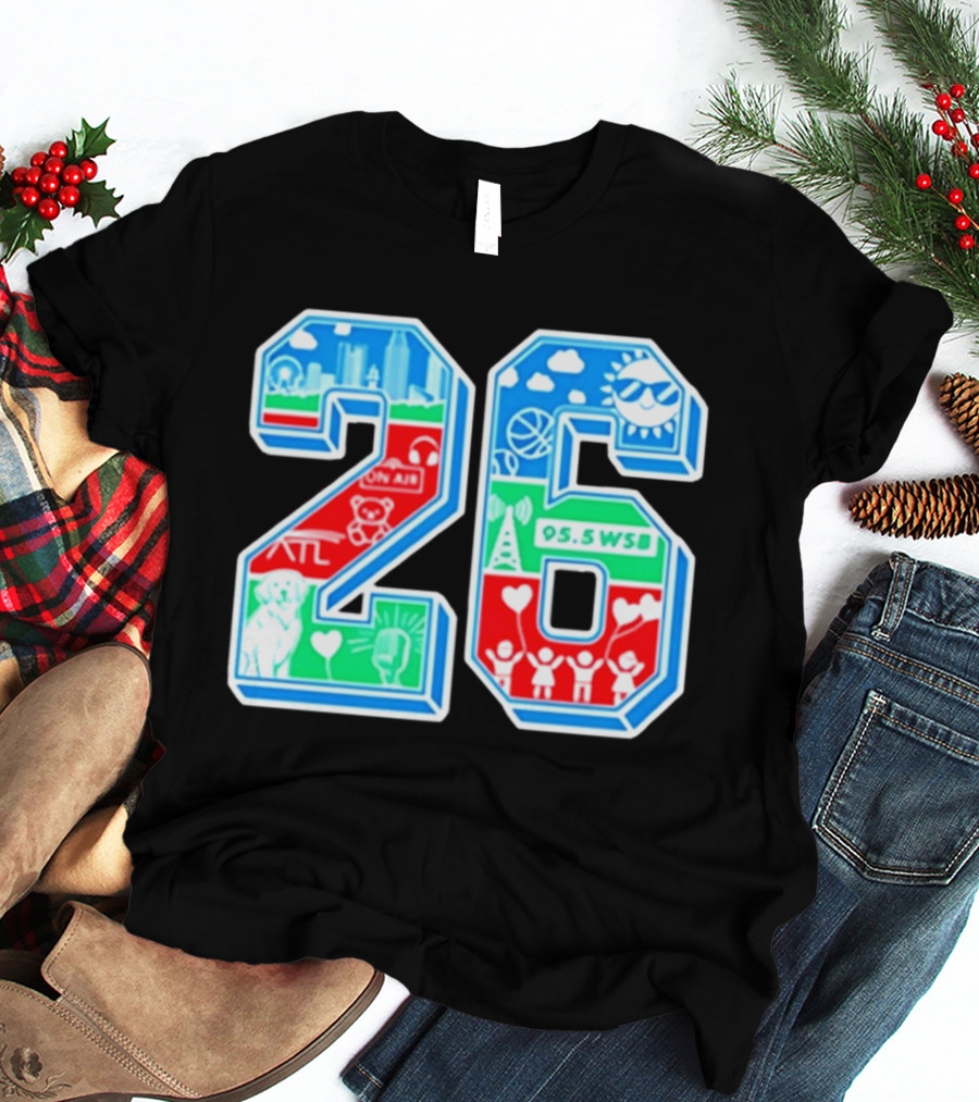 26th Annual WSB Care A Thon 95.5 WSB ATL Skyline Basketball Teddy Bear Radio Sun T-Shirt